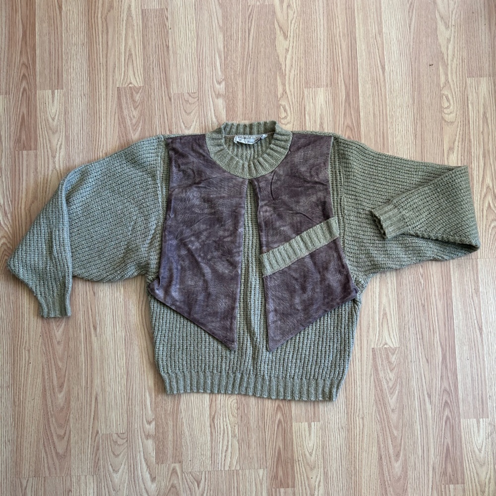Cozy Olive and Brown Women's Crew Neck Sweater